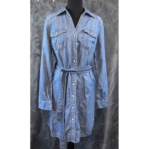 INC International Concepts Dresses & Skirts - INC Denim Dress 6 Western Cowgirl W/Tie Belt L-sleeve Button Front Indigo Boho